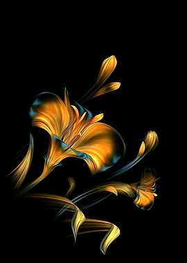 Abstract Golden Flowers on Black