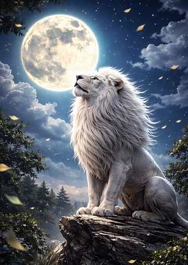 White Lion Under the Full Moon