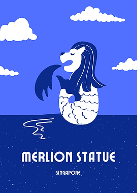 Merlion Statue Singapore Illustration