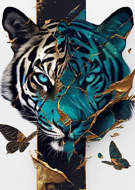 Cracked Tiger with Gold and Butterflies