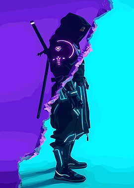 samurai Ninja with Neon Accents future