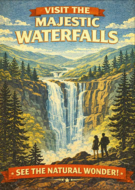 Majestic Waterfalls Vintage Travel Poster