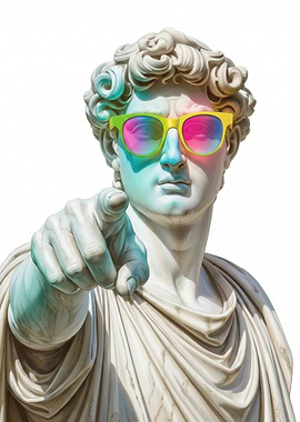 Statue with Colorful Sunglasses Pointing