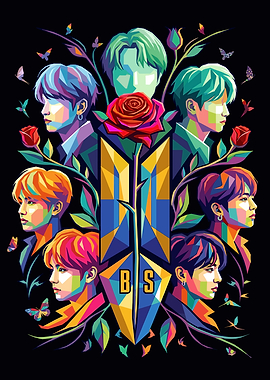 BTS Pop Art Portrait with Roses