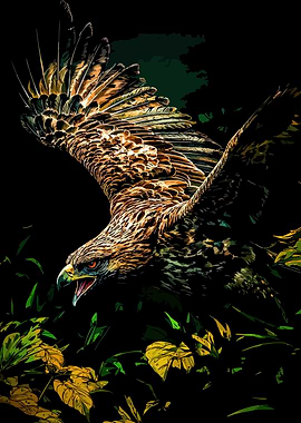 Eagle in Flight Over Foliage