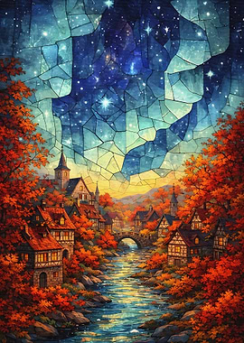 Enchanting Village Under a Starry Sky