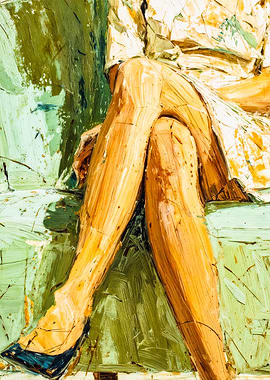 Woman Crossed Legs Impasto Painting