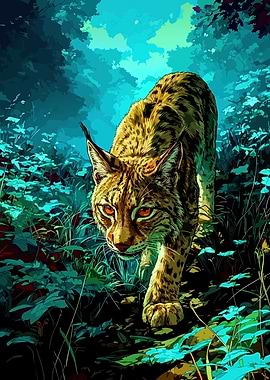 Lynx stalking through a forest