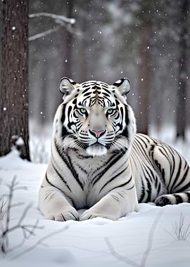 White Tiger in Snowy Forest