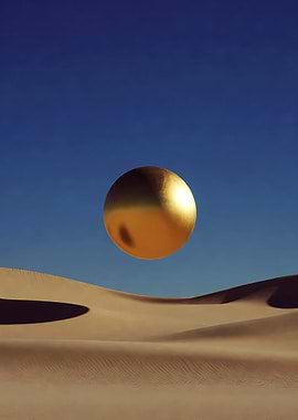Golden Sphere Over Desert Dunes