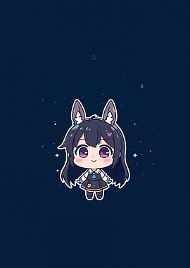 Chibi Anime Girl with Wolf Ears