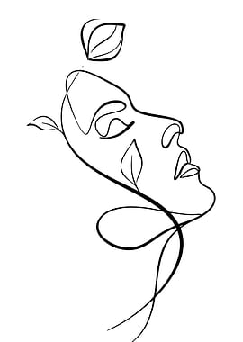 One Line Drawing of a Woman with Leaves