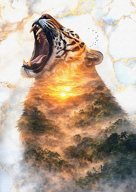 Tiger Landscape Double Exposure