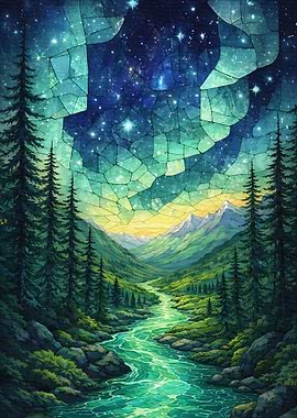 Starlit Mountain Valley River