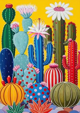 Vibrant Cactus Garden Painting