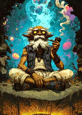 Psychedelic Goblin Smoking Cosmic Pipe