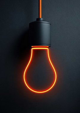 Neon Light Bulb on Dark Background