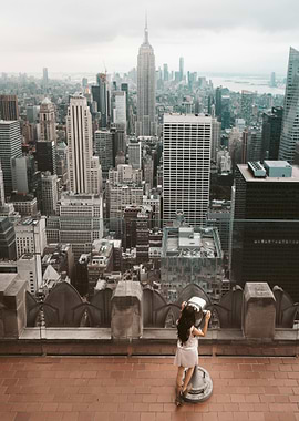 Woman looking at New York City skyline