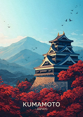 Kumamoto Castle with Autumn Foliage