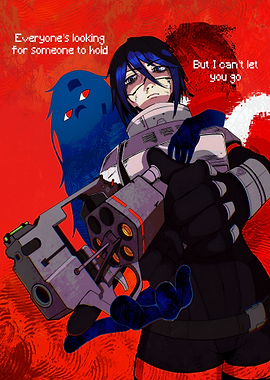 Anime Character with Gun and Blue Ghost