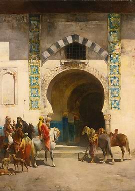 Oriental Scene with Figures and Camels