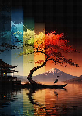 Japanese Landscape with Colorful Tree