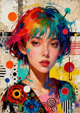 Vibrant Abstract Portrait of a Woman with Colorful Hair