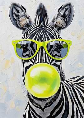Zebra Blowing Bubble Gum
