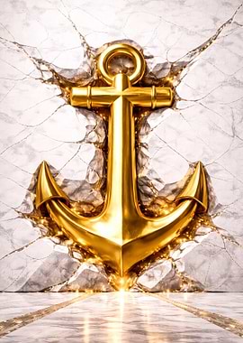 Golden Anchor Emerging from Cracked Marble