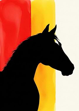 Black Horse Silhouette with Watercolor Background