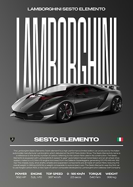 Lamborghini Sesto Elemento Car Poster