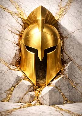 Golden Spartan Helmet on Marble
