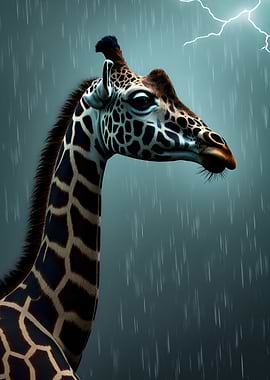 Giraffe in a thunderstorm