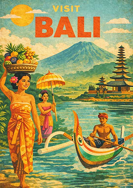 Visit Bali Vintage Travel Poster