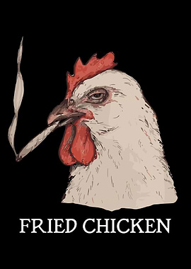 Fried Chicken Poster, Funny Chicken Smoking Art, White Chicken Humor Wall Print