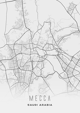 Mecca, Saudi Arabia - Minimal White City Map, Wall Art Print