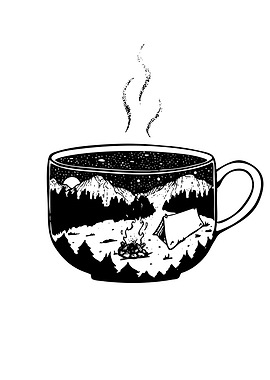 Camping Scene in a Coffee Cup