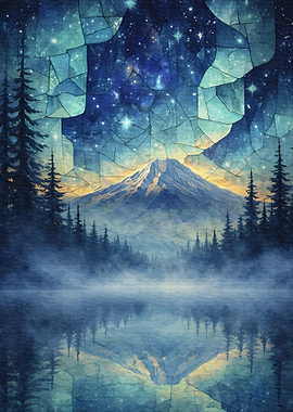 Mountain Reflection Under Starry Sky