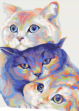 Three Cats in Pop Art Style