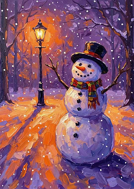 Snowman in a snowy forest