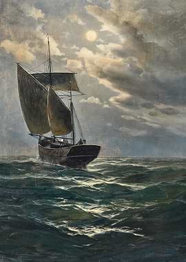 Sailboat on moonlit sea