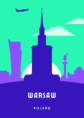 Warsaw Skyline with Airplane