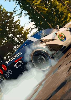 Police Car Drifting with Smoke