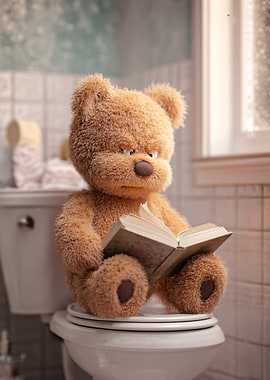 Teddy Bear Reading on Toilet
