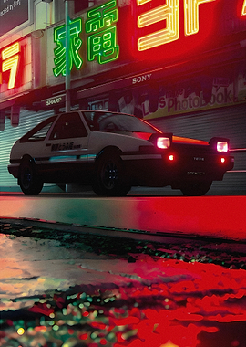 Retro Japanese Car in Neon City