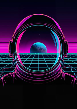 Astronaut in Retro Space Grid