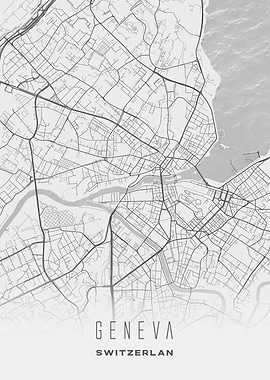 Geneva, Switzerland - Minimal White City Streets Map, Wall Art Poster