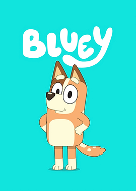 Bluey cartoon character with text