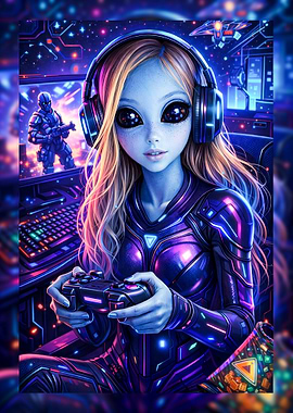 Alien Gamer Girl with Headphones