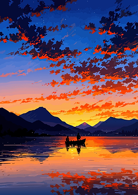 Sunset fishing on a serene lake